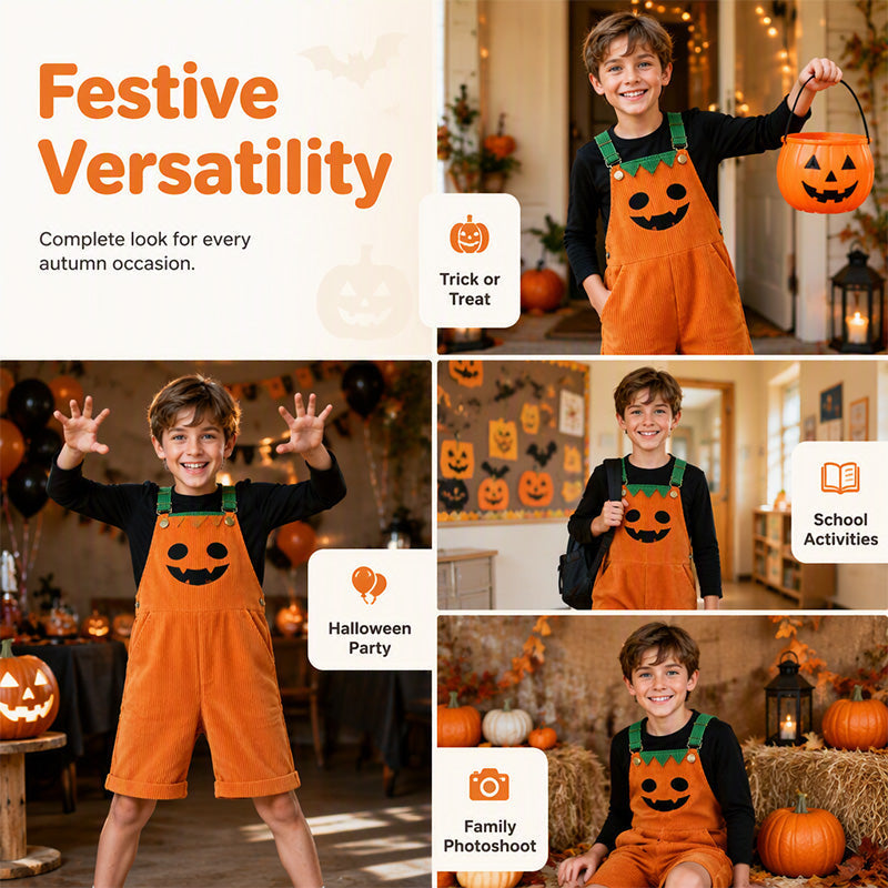 👻 HOT HALLOWEEN DEAL✨Kids Pumpkin Corduroy Suspender Overalls Shorts