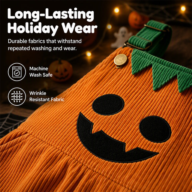 👻 HOT HALLOWEEN DEAL✨Kids Pumpkin Corduroy Suspender Overalls Shorts