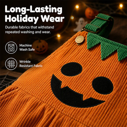 👻 HOT HALLOWEEN DEAL✨Kids Pumpkin Corduroy Suspender Overalls Shorts