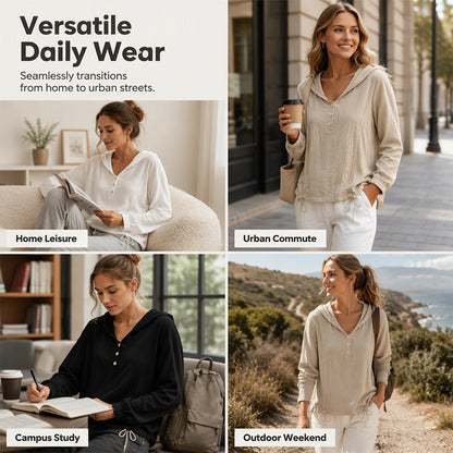 Women’s Casual Hooded Top with Drawstring Hem