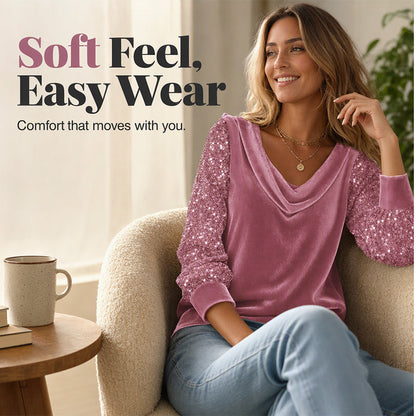 🌸✨Shimmer Velvet Long Sleeve Top