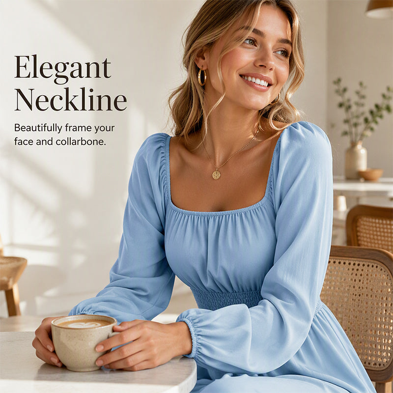 ⌛Limited-time offer-Women's Square Neck Smocked A-Line Dress