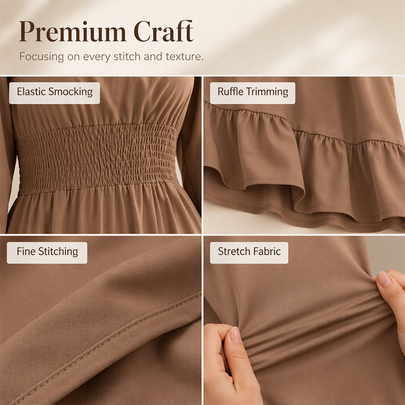 ⌛Limited-time offer-Women's Square Neck Smocked A-Line Dress