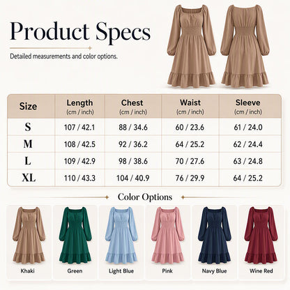 ⌛Limited-time offer-Women's Square Neck Smocked A-Line Dress