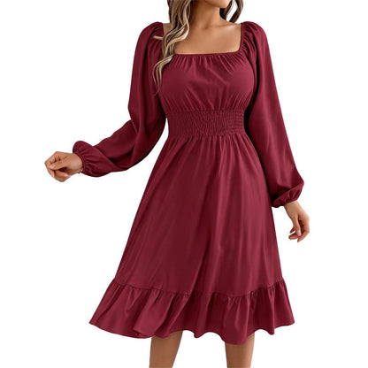 ⌛Limited-time offer-Women's Square Neck Smocked A-Line Dress