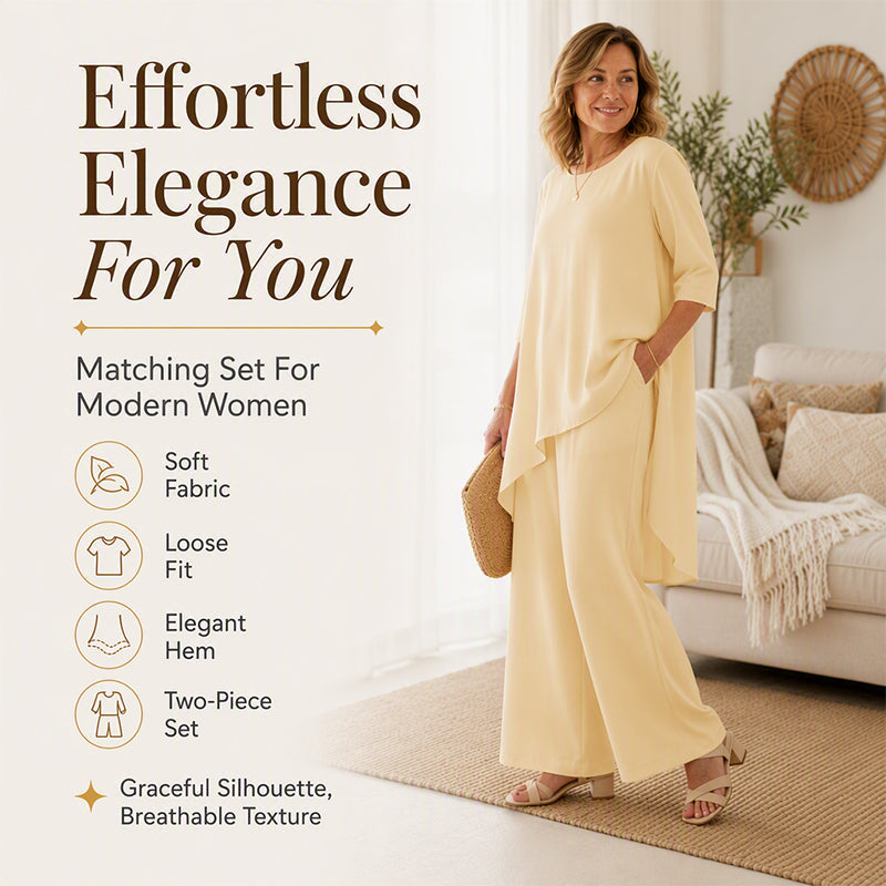 Women's Chic Asymmetrical Top & Wide-Leg Pants Set