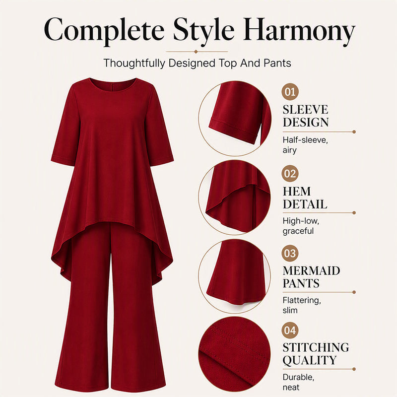 Women's Chic Asymmetrical Top & Wide-Leg Pants Set