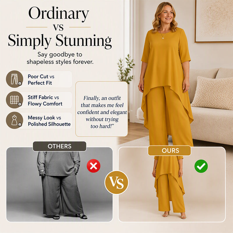 Women's Chic Asymmetrical Top & Wide-Leg Pants Set