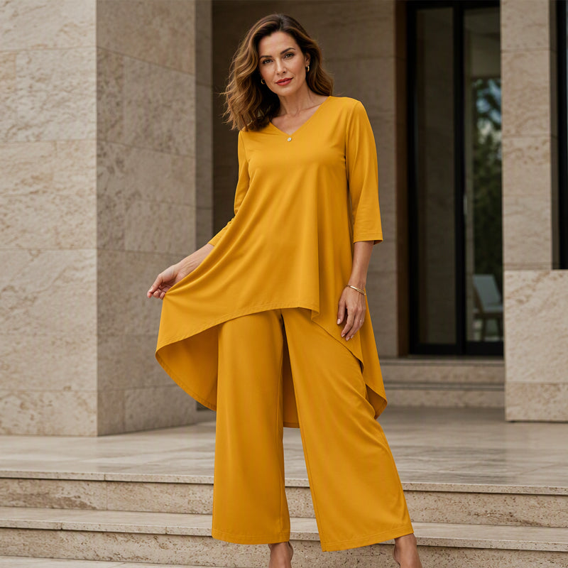 Women's Chic Asymmetrical Top & Wide-Leg Pants Set