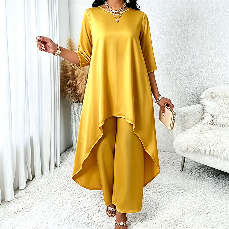 Women's Chic Asymmetrical Top & Wide-Leg Pants Set