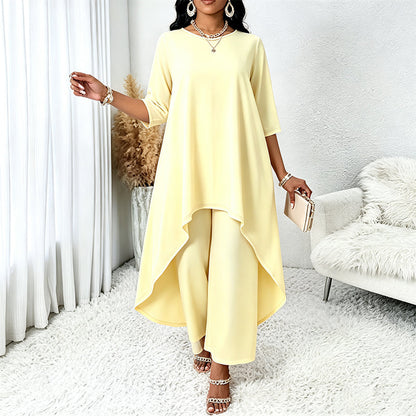 Women's Chic Asymmetrical Top & Wide-Leg Pants Set