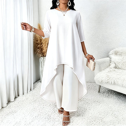Women's Chic Asymmetrical Top & Wide-Leg Pants Set