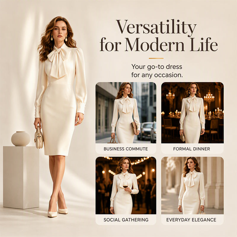 Women's Elegant Bow Tie Neck Pencil Dress