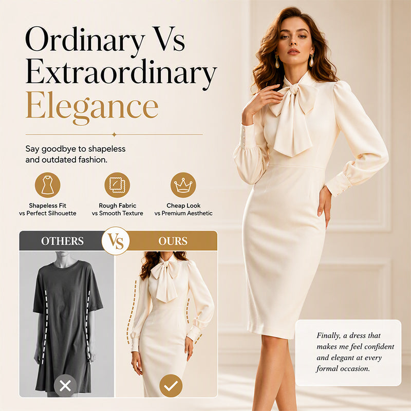 Women's Elegant Bow Tie Neck Pencil Dress