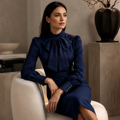Women's Elegant Bow Tie Neck Pencil Dress