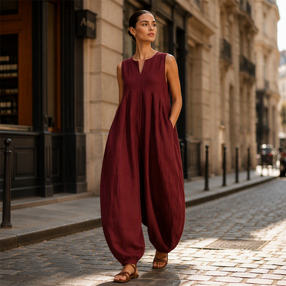 🌸 50% OFF NOW! 🌸Women's Sleeveless V-Neck Wide-Leg Jumpsuit with Pockets