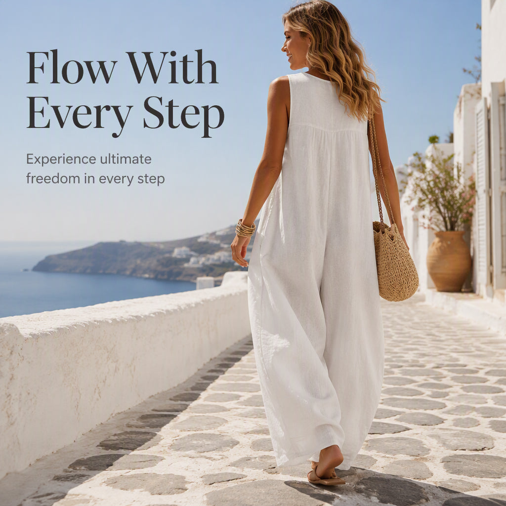 🌸 50% OFF NOW! 🌸Women's Sleeveless V-Neck Wide-Leg Jumpsuit with Pockets