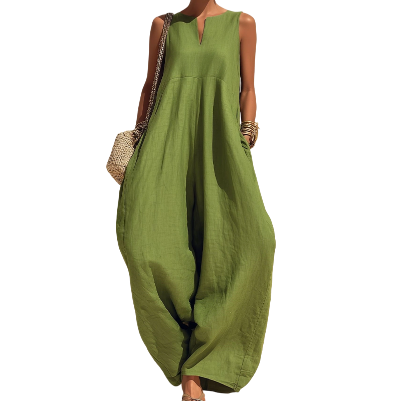 🌸 50% OFF NOW! 🌸Women's Sleeveless V-Neck Wide-Leg Jumpsuit with Pockets