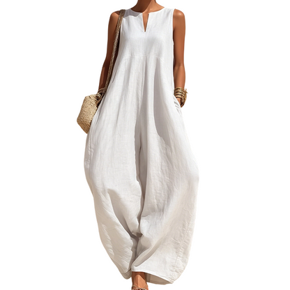 🌸 50% OFF NOW! 🌸Women's Sleeveless V-Neck Wide-Leg Jumpsuit with Pockets