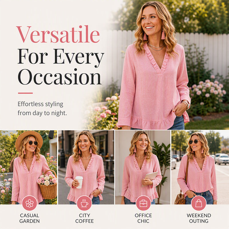 Women's Ruffled V-Neck Blouse