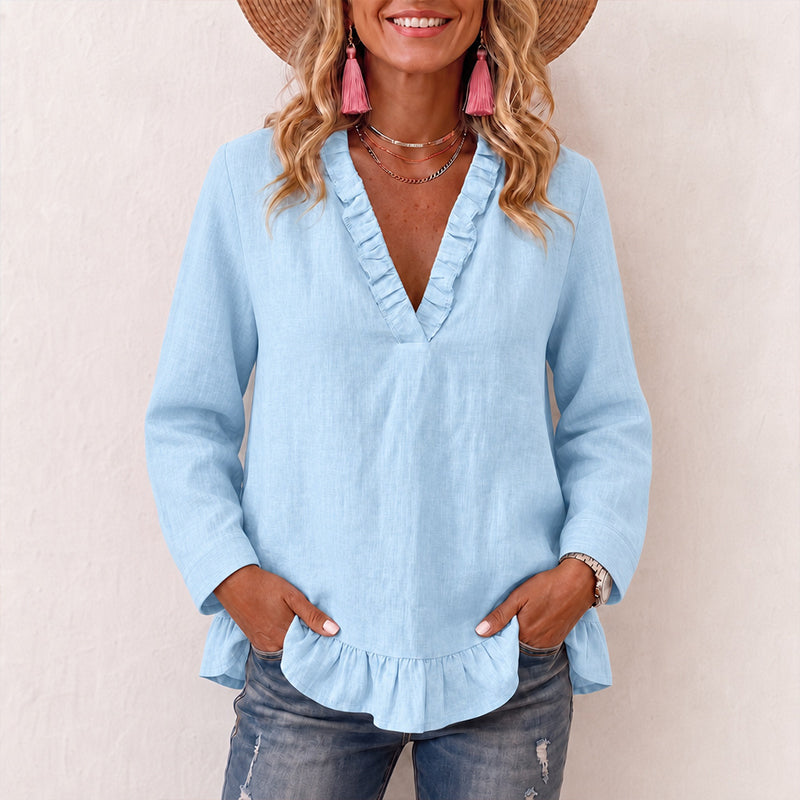 Women's Ruffled V-Neck Blouse