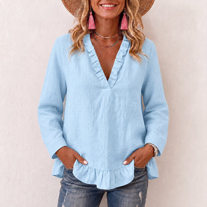 Women's Ruffled V-Neck Blouse