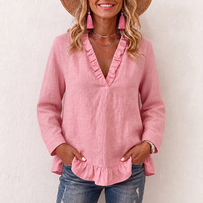 Women's Ruffled V-Neck Blouse
