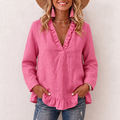 Women's Ruffled V-Neck Blouse