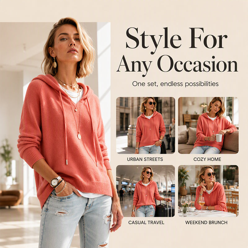 Women's Casual Hooded Sweater with Drawstring