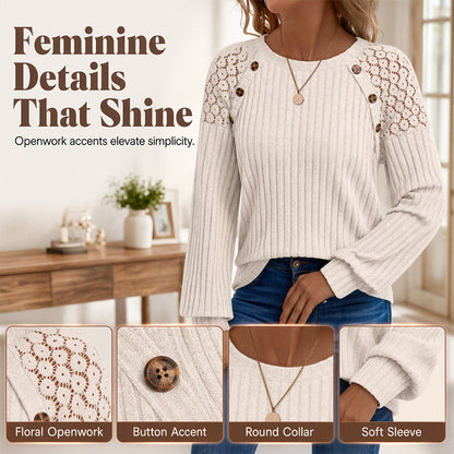 🔥 New Arrival Hot Pick ✨ Women's Ribbed Knit Long Sleeve Top – Flattering Fit & Everyday Comfort 🤍