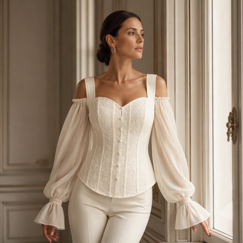 Women's Cold Shoulder Floral Jacquard Top