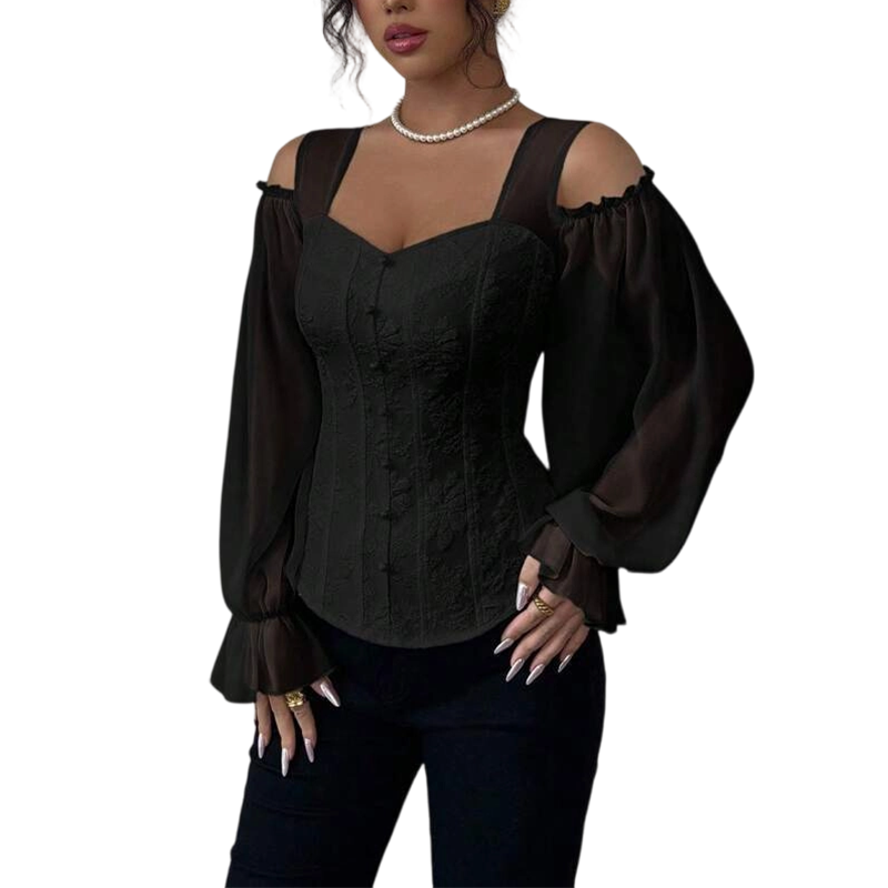 Women's Cold Shoulder Floral Jacquard Top