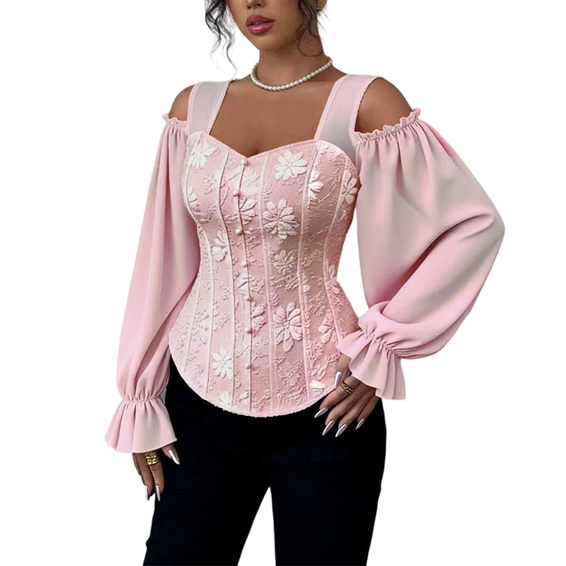 Women's Cold Shoulder Floral Jacquard Top