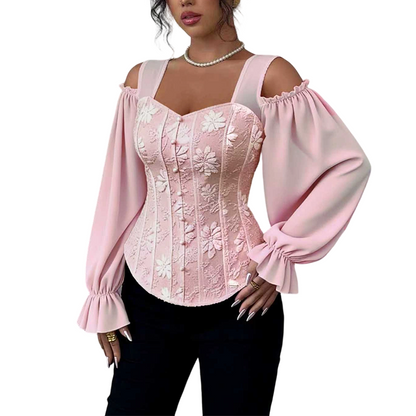 Women's Cold Shoulder Floral Jacquard Top