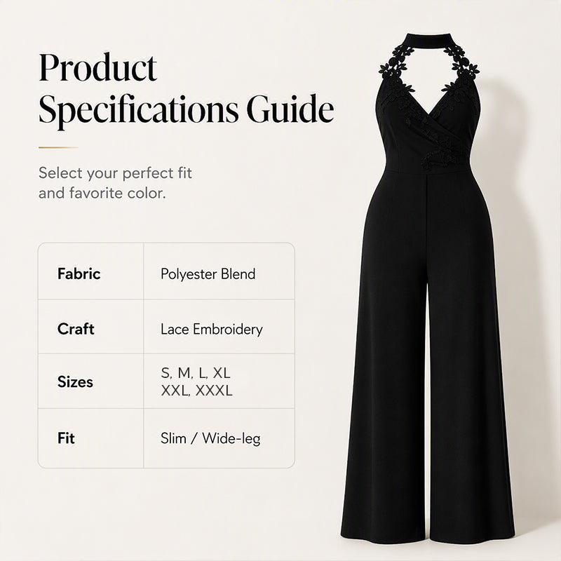 ⌛Limited-Time Offer-Women Elegant Halter Lace Pleated Wide Leg Jumpsuit