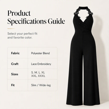 ⌛Limited-Time Offer-Women Elegant Halter Lace Pleated Wide Leg Jumpsuit