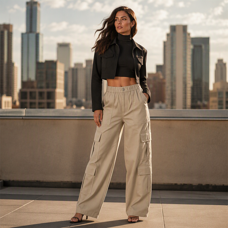 Women's High Waisted Cargo Pants Relaxed Fit Straight Leg Utility Trousers with Pockets