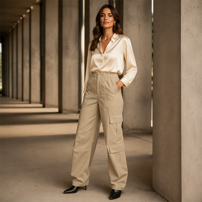 Women's High Waisted Cargo Pants Relaxed Fit Straight Leg Utility Trousers with Pockets