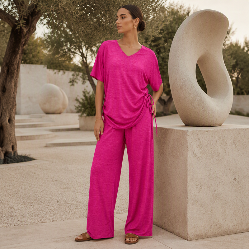 🌸Hot Sale 50% OFF💖Women’s Casual V-Neck Top & Wide-Leg Pants Set