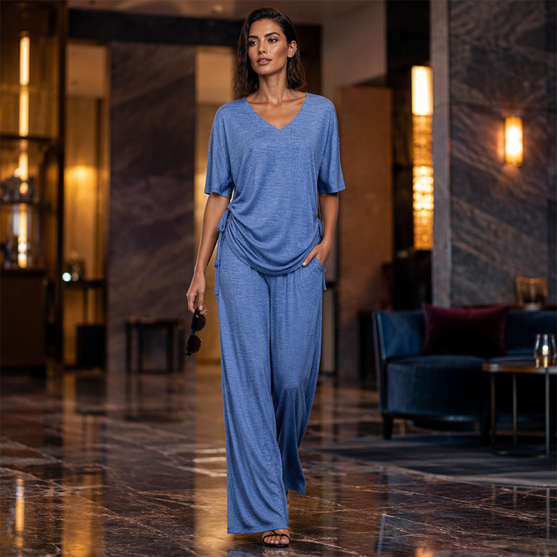 🌸Hot Sale 50% OFF💖Women’s Casual V-Neck Top & Wide-Leg Pants Set