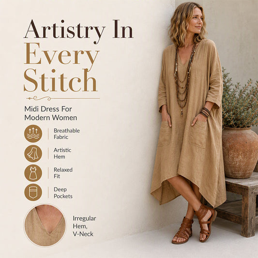 ⏰🍂Autumn Early Bird Sale-💖Women's Loose V-Neck Asymmetrical Dress