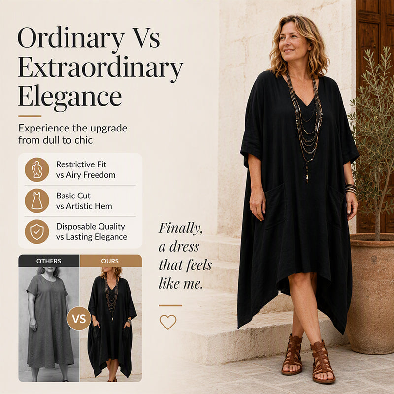 ⏰🍂Autumn Early Bird Sale-💖Women's Loose V-Neck Asymmetrical Dress