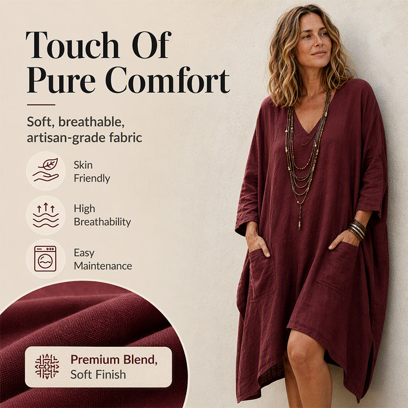 ⏰🍂Autumn Early Bird Sale-💖Women's Loose V-Neck Asymmetrical Dress