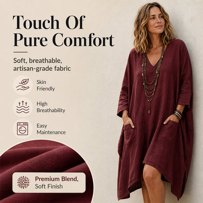 ⏰🍂Autumn Early Bird Sale-💖Women's Loose V-Neck Asymmetrical Dress