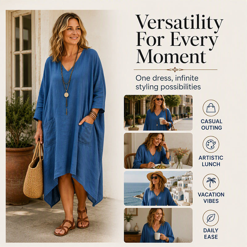 ⏰🍂Autumn Early Bird Sale-💖Women's Loose V-Neck Asymmetrical Dress