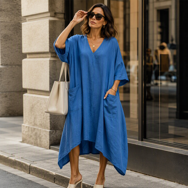 ⏰🍂Autumn Early Bird Sale-💖Women's Loose V-Neck Asymmetrical Dress