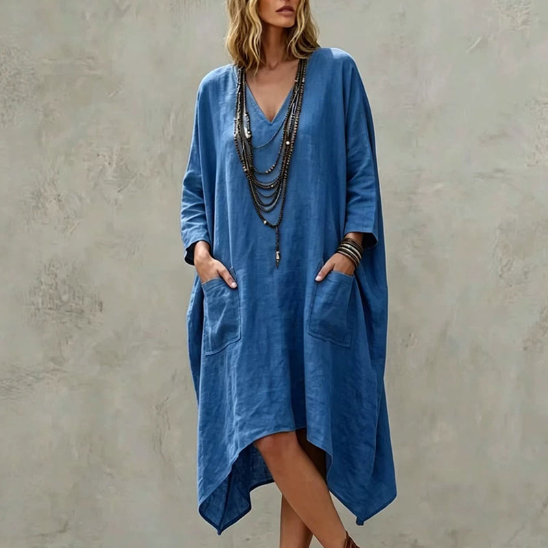 ⏰🍂Autumn Early Bird Sale-💖Women's Loose V-Neck Asymmetrical Dress