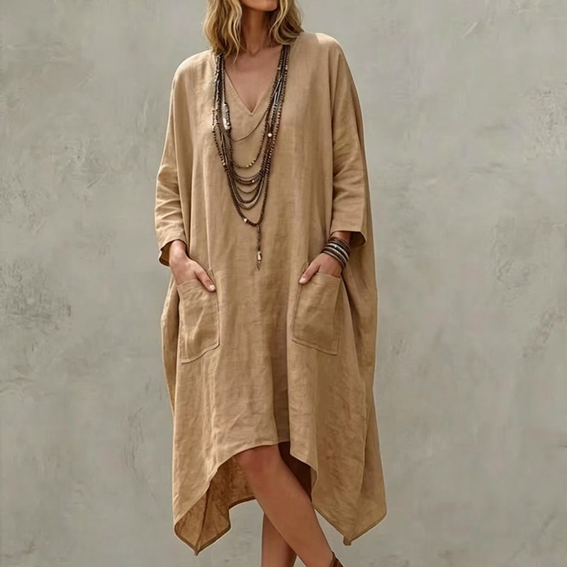 ⏰🍂Autumn Early Bird Sale-💖Women's Loose V-Neck Asymmetrical Dress