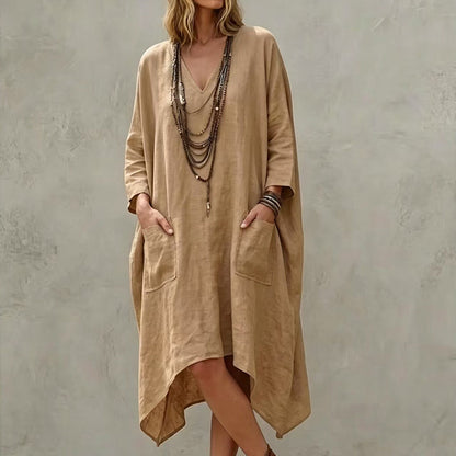 ⏰🍂Autumn Early Bird Sale-💖Women's Loose V-Neck Asymmetrical Dress