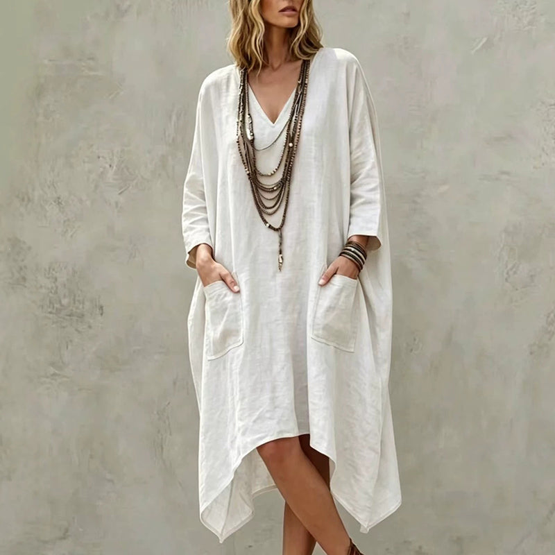 ⏰🍂Autumn Early Bird Sale-💖Women's Loose V-Neck Asymmetrical Dress